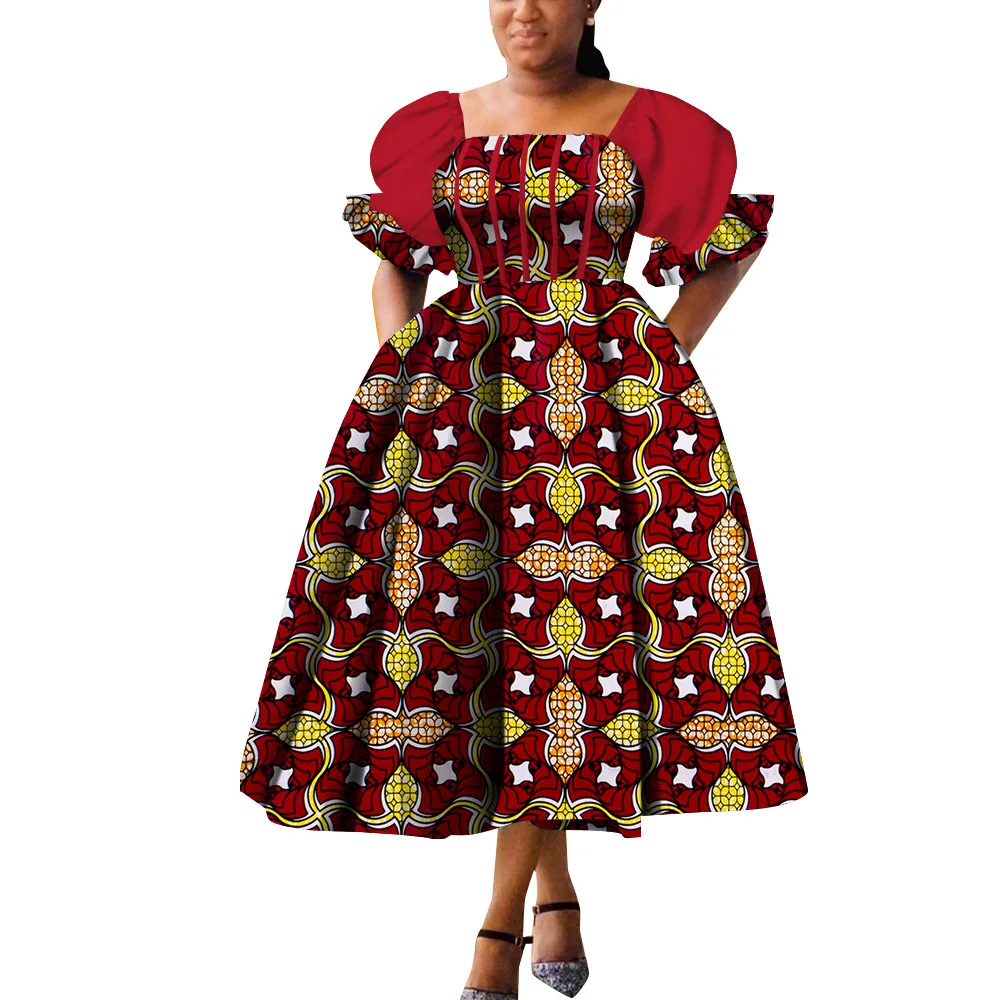 Dashiki Summer Dress Robe Puff Sleeve Africaine Femme African wear for Women Plus Size Clothing Traditional Bazin Riche Wedding