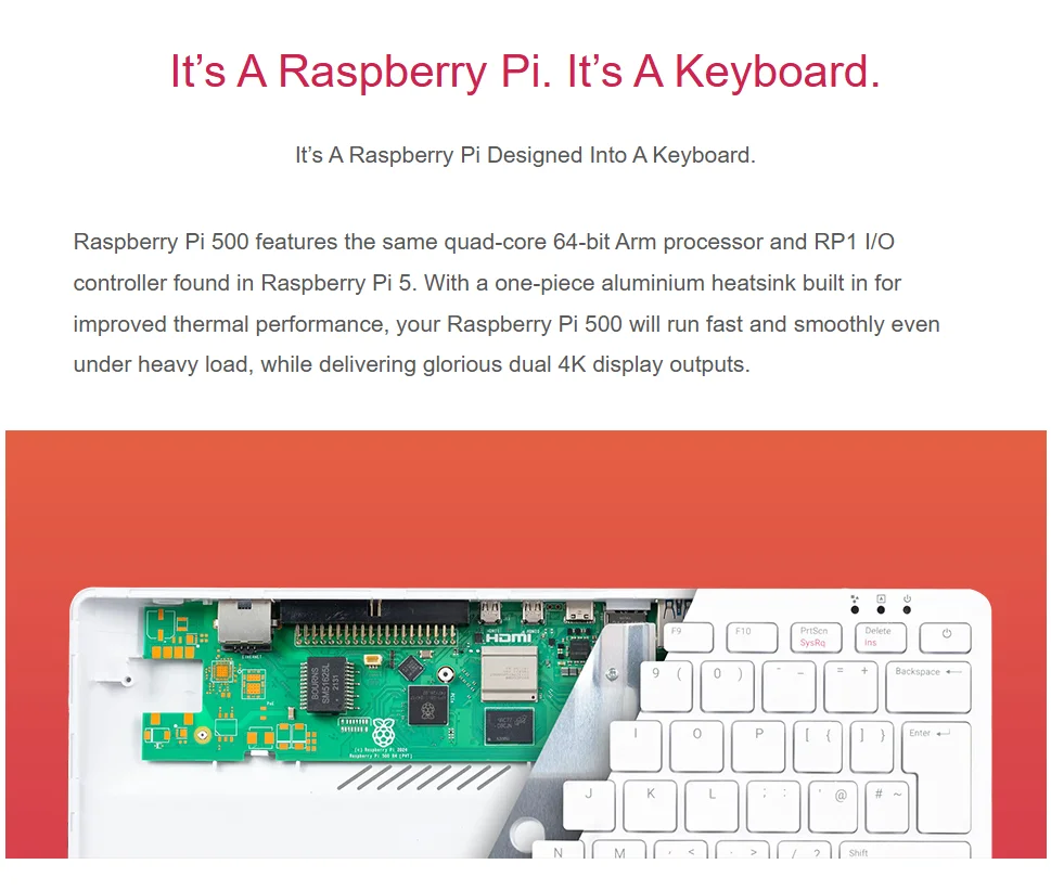 Wyrafinowany komputer osobisty Raspberry Pi 500 (USA). Wbudowany do wysokiej jakości klawiatury