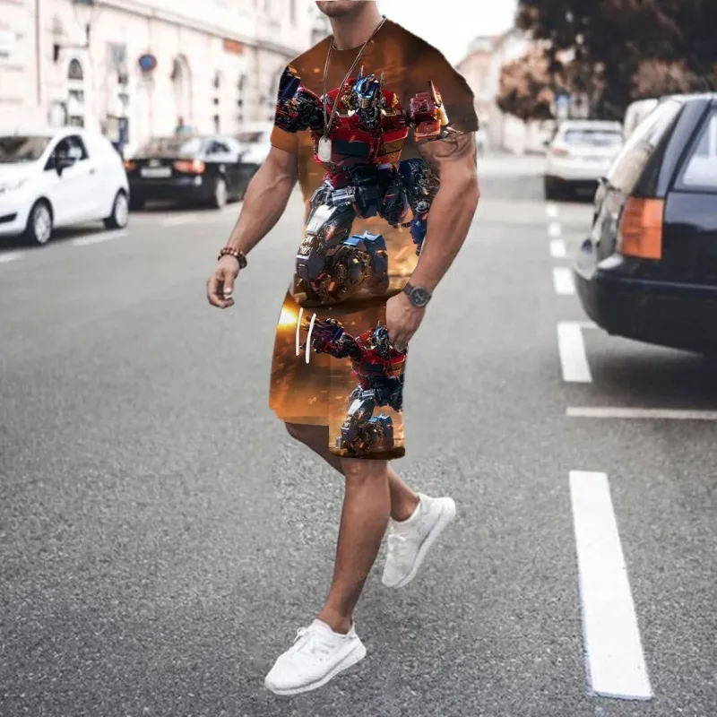 2025 New Summer Men's Popular Casual Fashion Basketball Sportswear Beach Set 3D Printed Short Sleeved Shorts Set