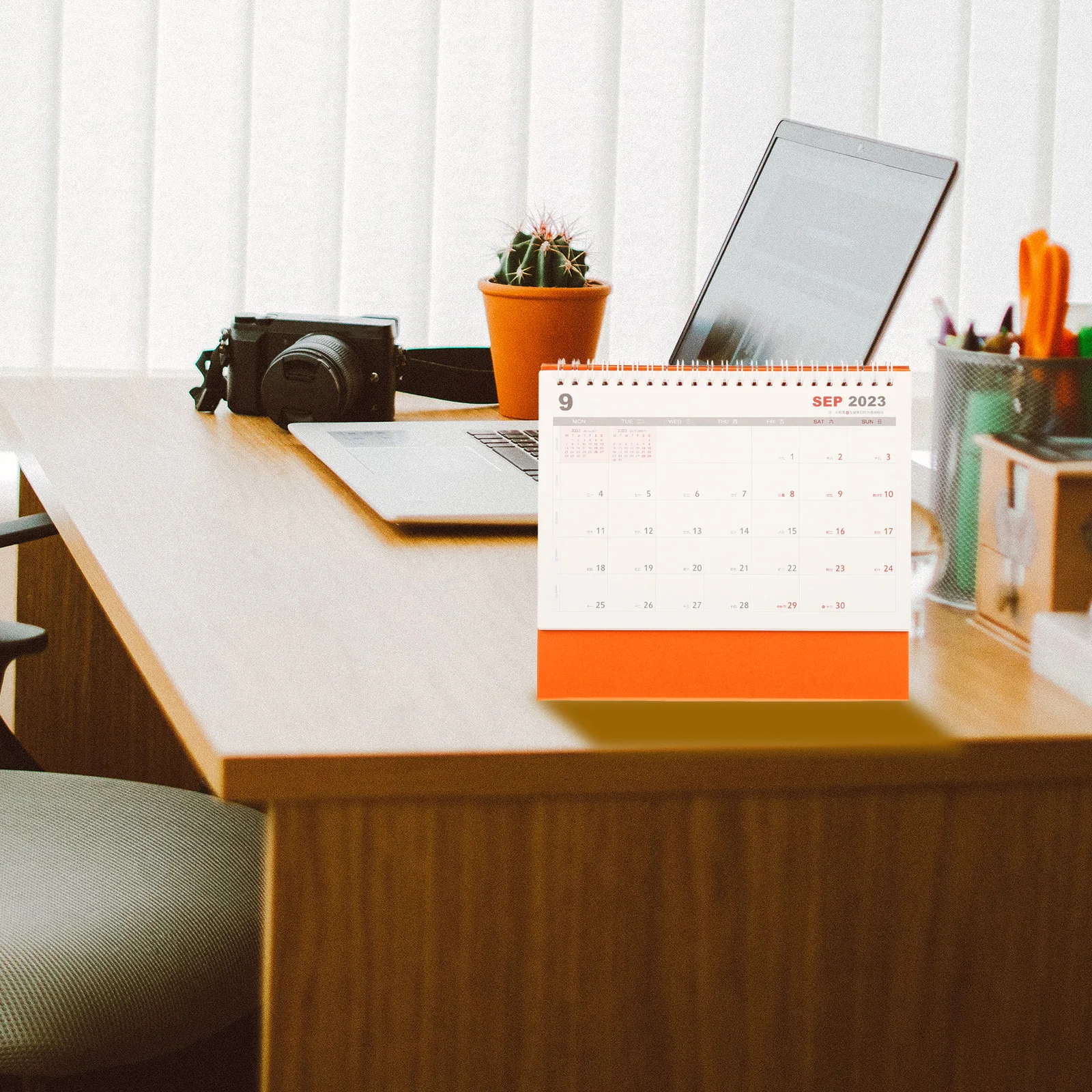 

2024 Desktop Calendar Standing Monthly Planner Golden Base Medium Size Thick Paper Office Supplies Note Taker Teachers Students