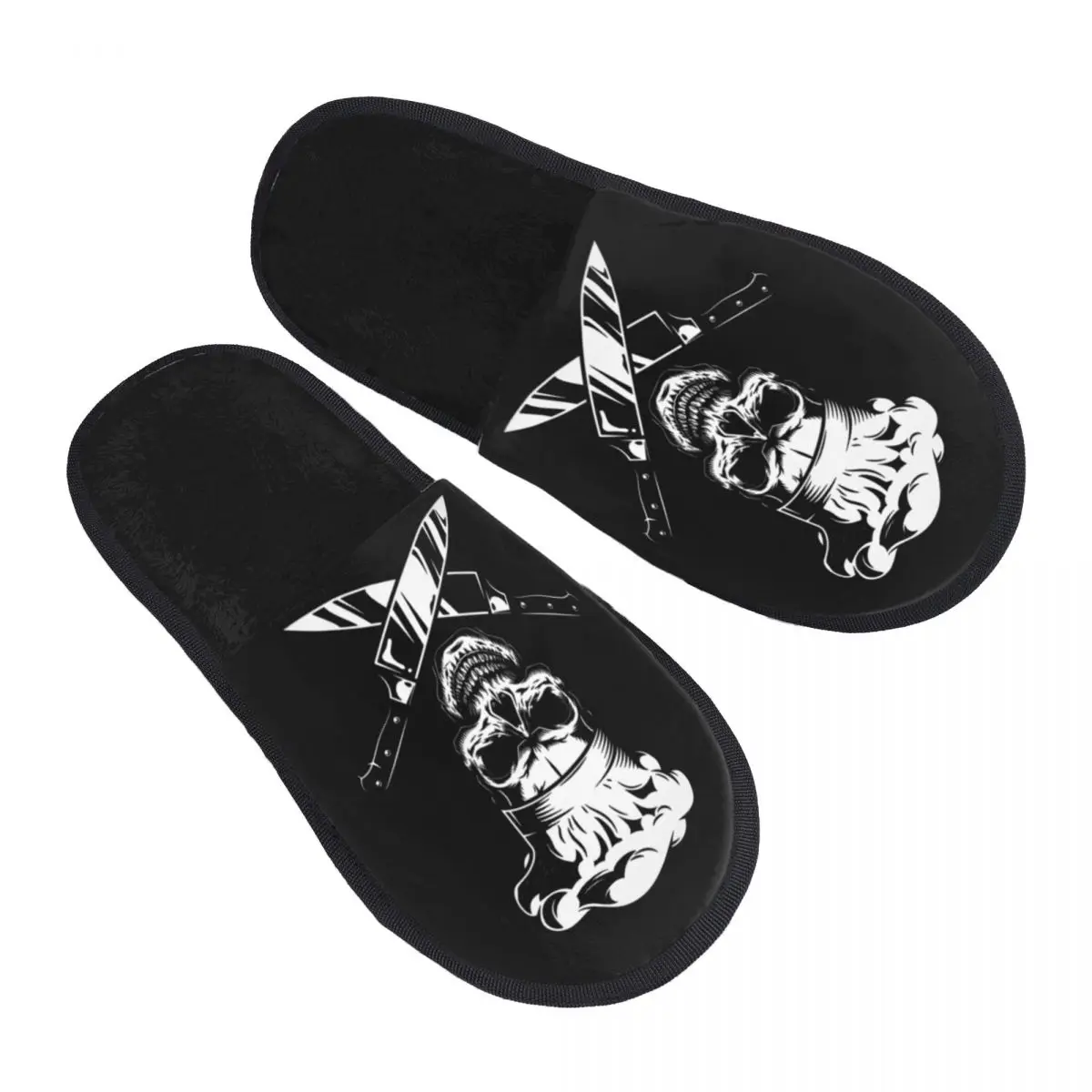 Custom Chef Cooking Pirate Skull Cross Knife House Slippers Women Comfy Memory Foam Slip On Spa Slipper Shoes