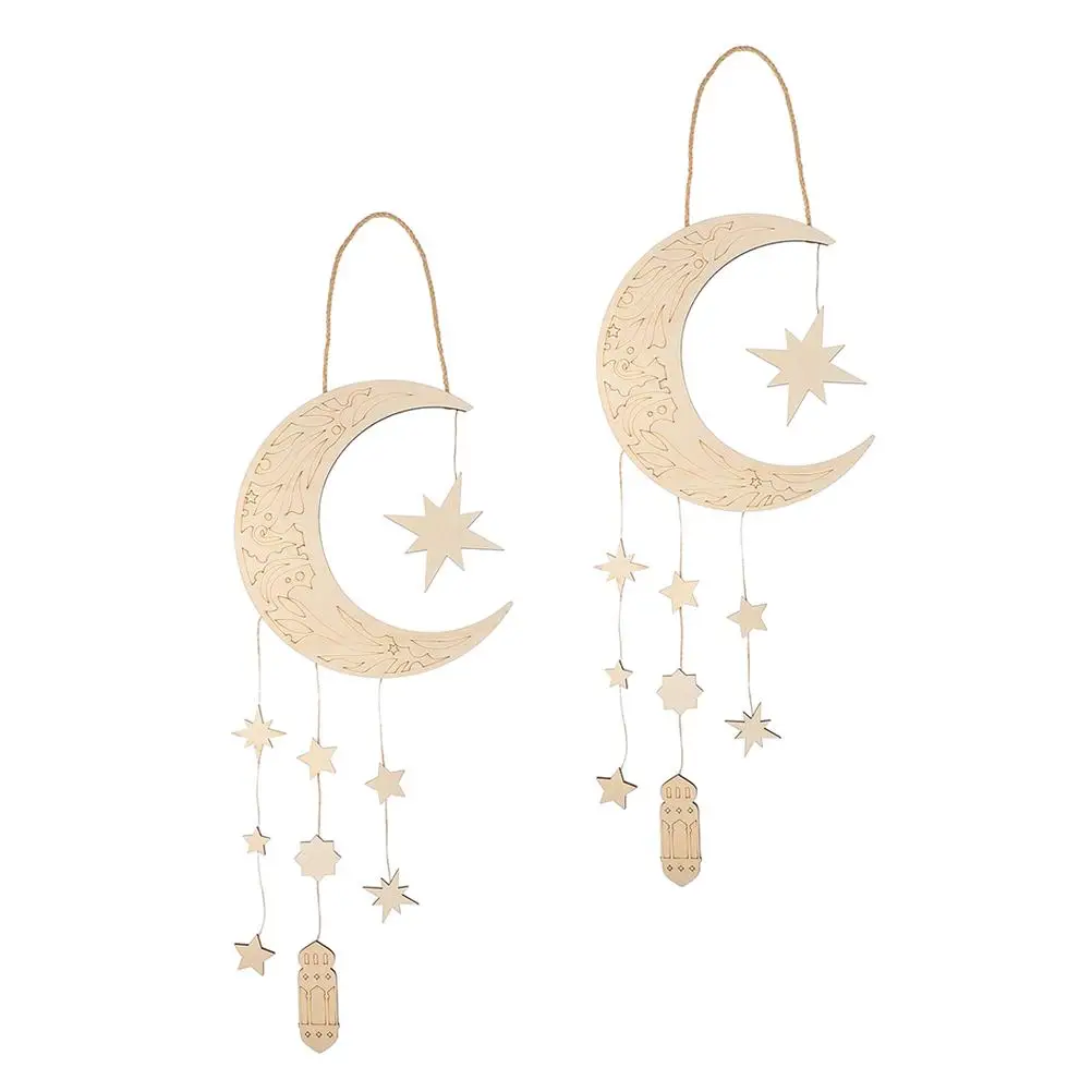 2 Pcs Moon Wooden Sign Pendant Decorations for Party Star and Ornaments Festival DIY Crafts