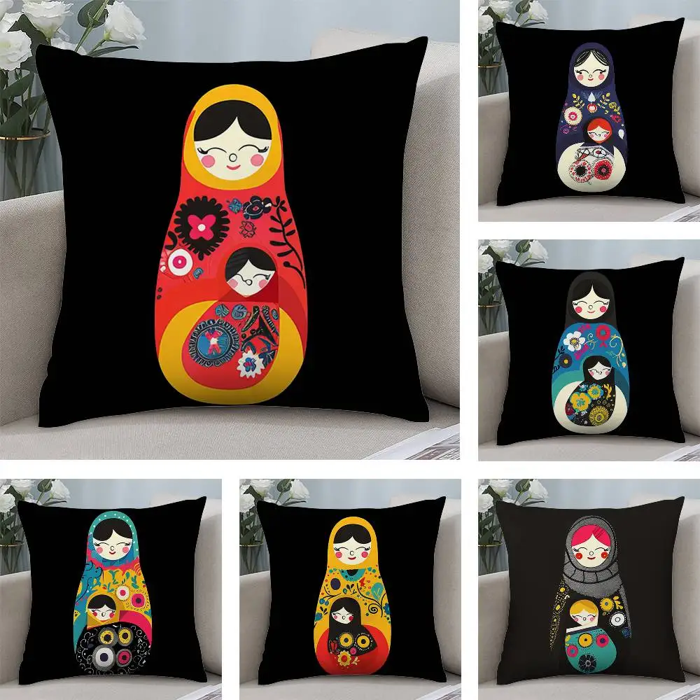 Matryoshka Doll Russia Art Pillow Case Sofa Short Plush Double-sided HD Printing Room Home Office Gift Cushion Cover