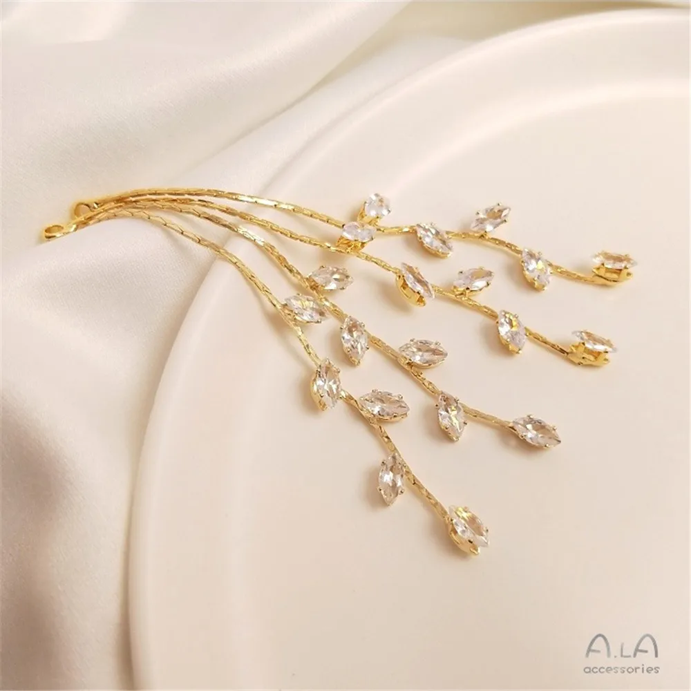 

Color Preservation 14K18K Gold Horse Eye Zircon Willow Leaf Tassel Hanging Chain Handmade Stud Earrings Diy Jewelry Accessories