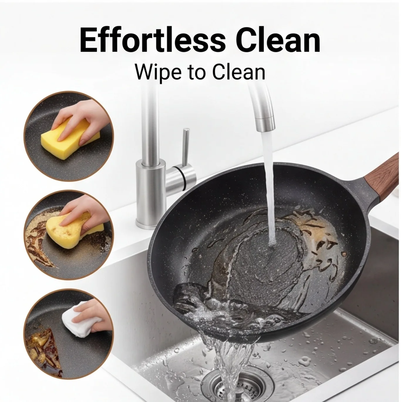 Stone-Coated Non-Stick Frying Pan, Multi-Function, Low Smoke, Compatible with Gas and Induction Stoves
