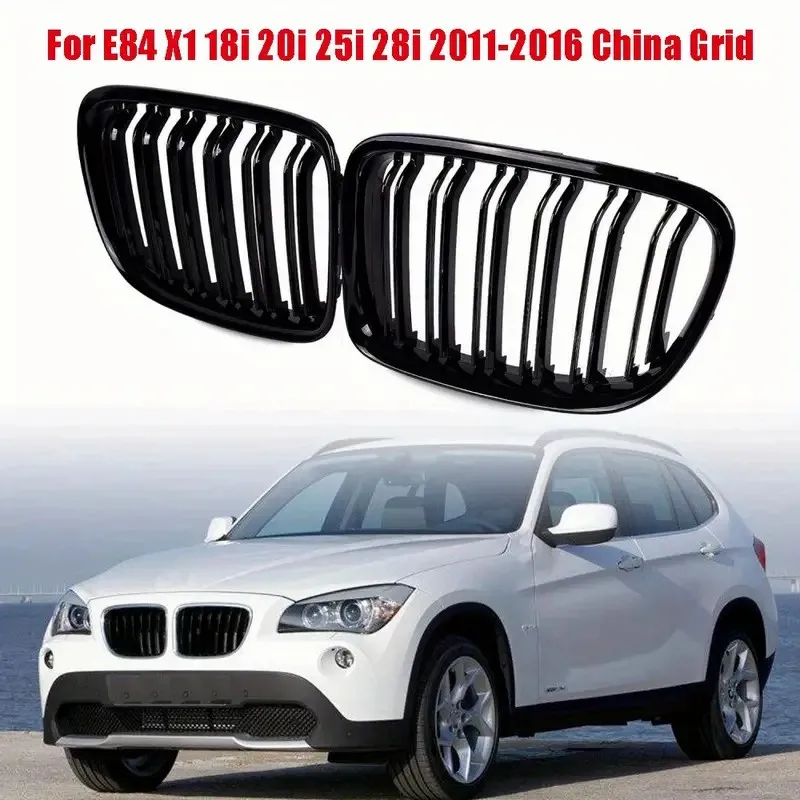 Für BMW X1 E84 2011-2016 Body Kit Auto Zubehör Auto Styling Glänzend Schwarz Front Stoßstange Dual Lamellen vorne Nieren Grill