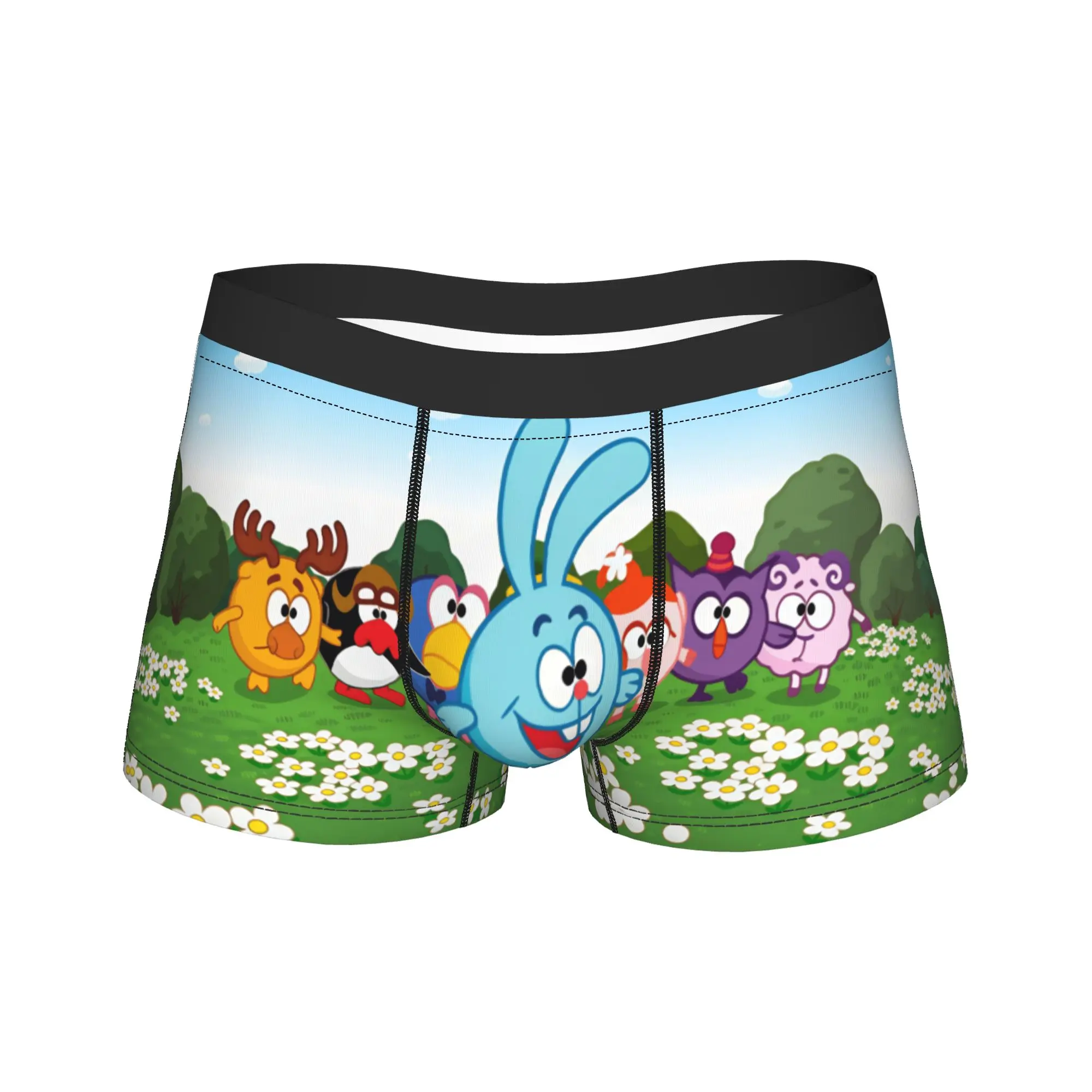 Kikoriki Classic Animation Characters In Flower Field Underwear  Men Underpants Printed Boxershorts Hot Sale Shorts Briefs