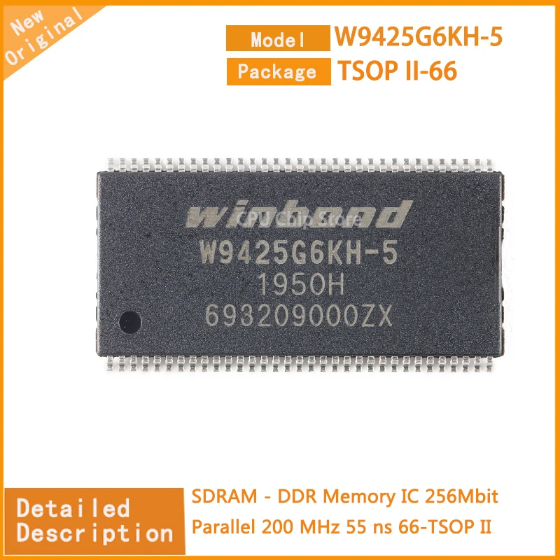 5 unids/lote nuevo Original W9425G6KH-5 W9425G6KH SDRAM-memoria DDR IC 256Mbit paralelo 200 MHz 55 ns 66-TSOP II