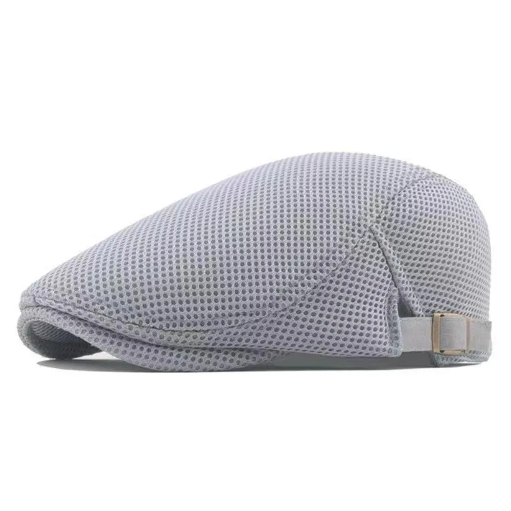 British Style Versatile Mesh Beret Cap Hollow Washable Flat Cap Polyester Material Retro Peaked Cap Ordinary