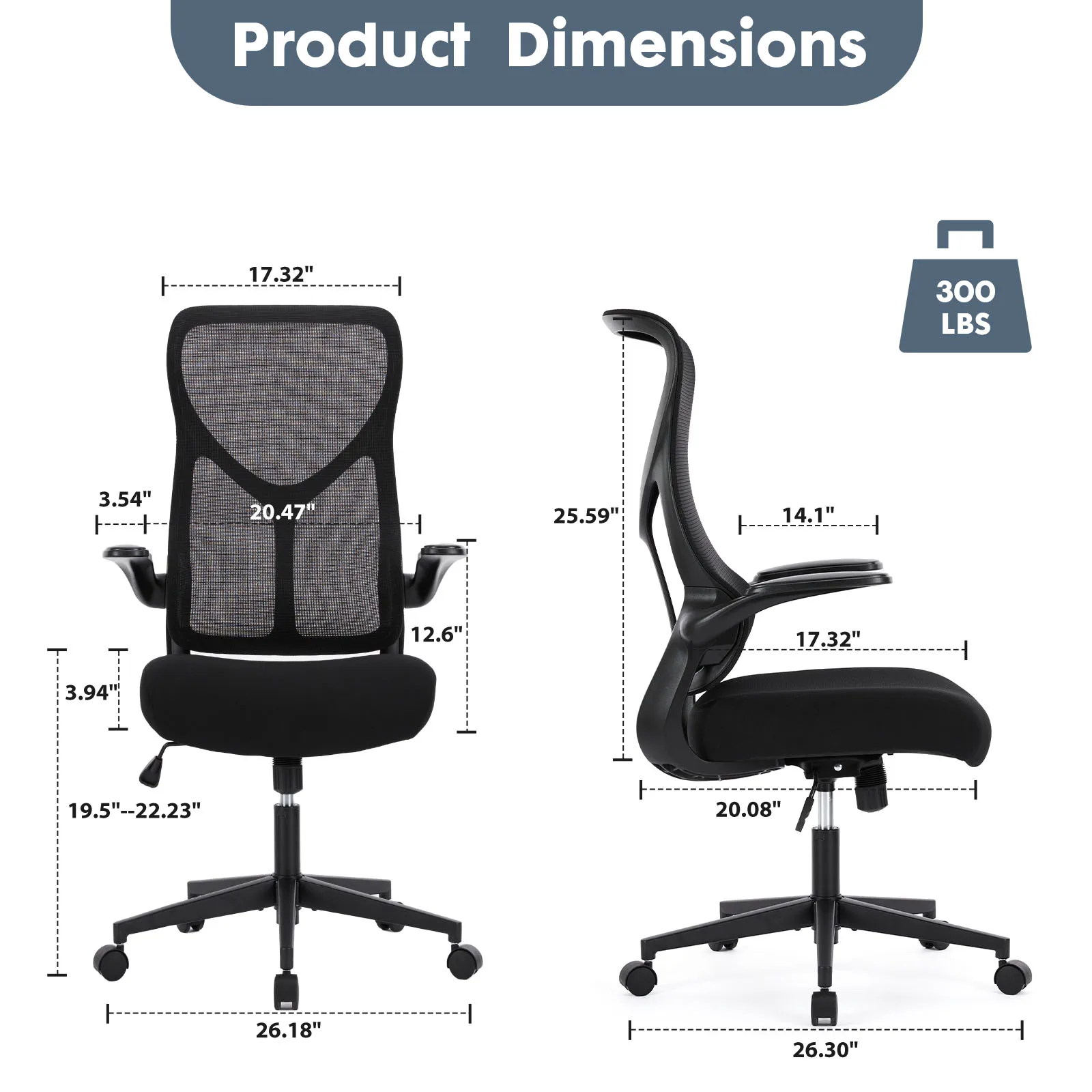 MCQ Ergonomic Flip-Up Armrests Office Computer Chair High Back Swivel Rolling Gaming Mesh Chairs with Lumbar Support For Office
