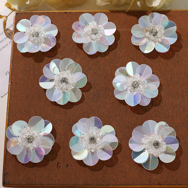 Shoe Charms Delicate Iridescent Sequin Beaded Flower 1 Piece French Chic Handwoven DIY Decor for Princess Clogs Clear Crystal