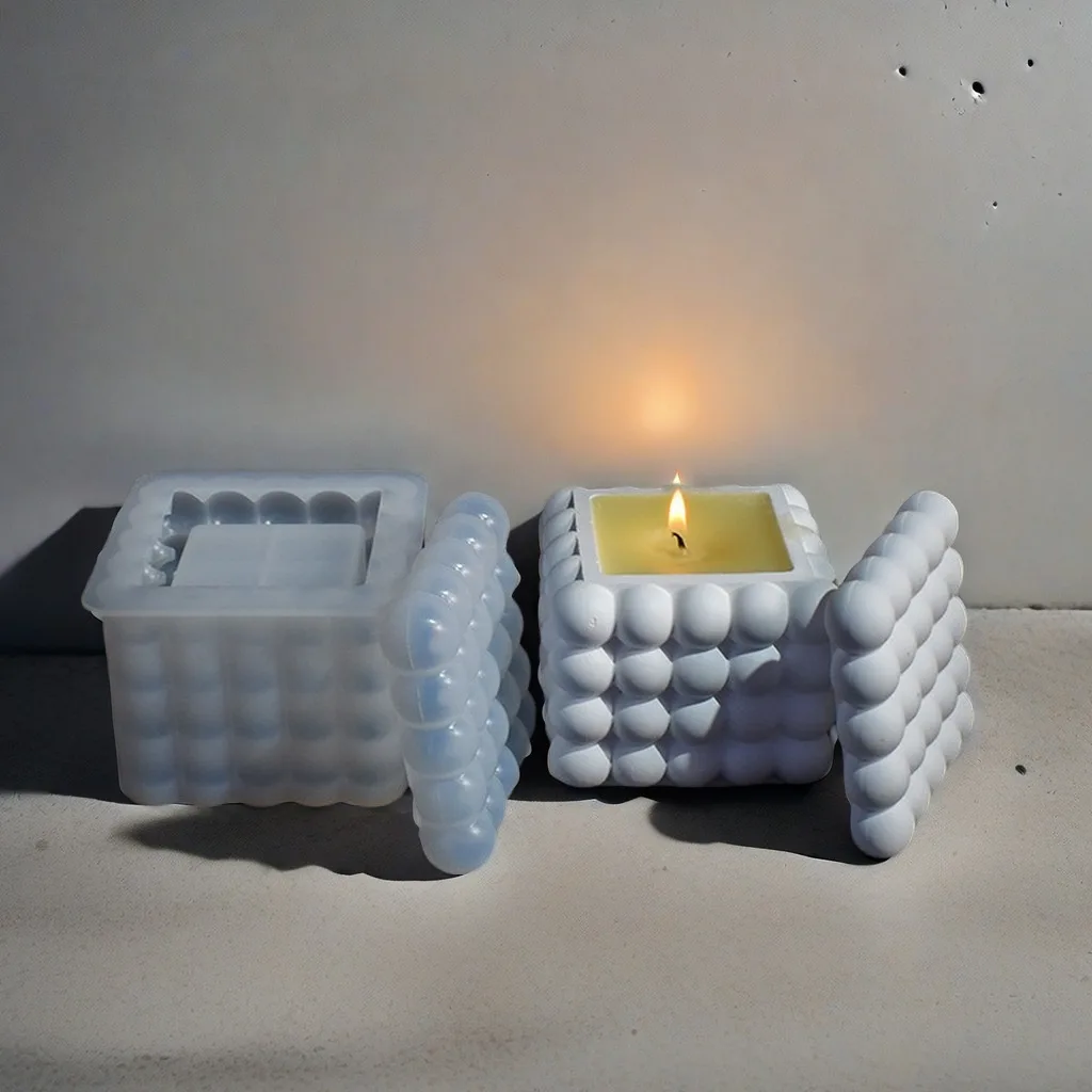 Square Cement Candle Jar Vessel Mold Bubble Coaster Silicone Resin Mold Bubble Flower Pot Pen Holder Vase Concrete Mold