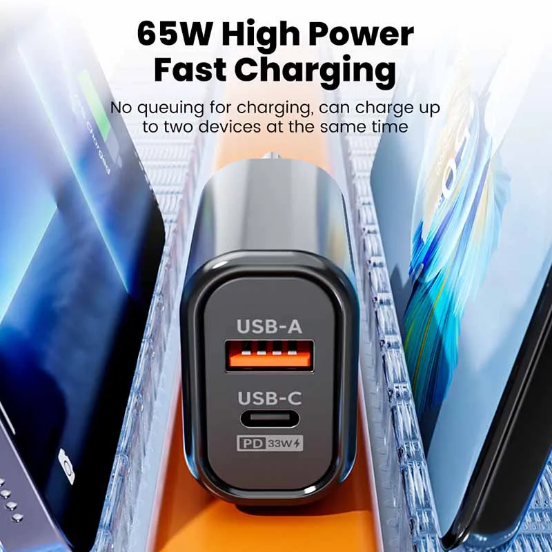 65W USB C Fast Charger GaN Type C PD Mobile Phone Charger Adapter For iPhone EU US Plug Travel Wall Charger For Xiaomi Samsung