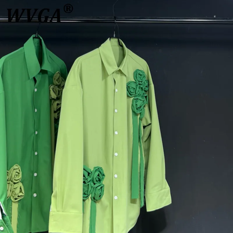 

WVGA Shirt Spring Autumn New Man Tide High Street 3D Flowers Patchwork Design Trendy Niche Casual Long Sleeves Shirts Ins W11042