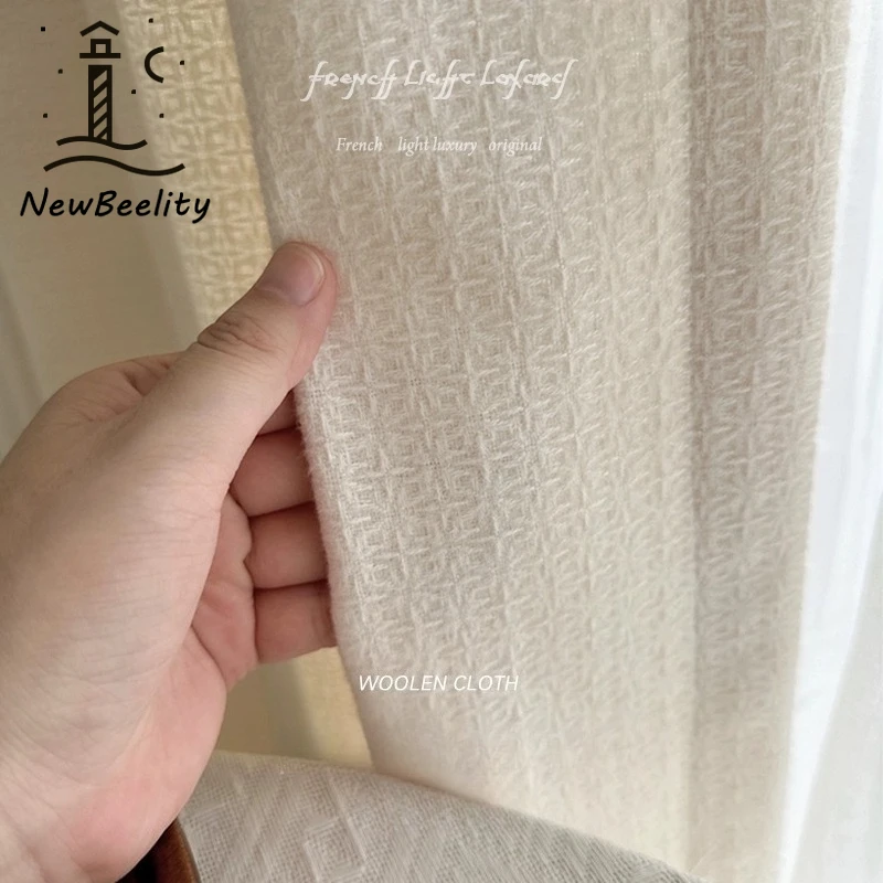 

Cream Wool Tweed European Curtains for Living Room Bedroom Dining Retro Classic Luxury Nature Vertically White Tulle Custom Size