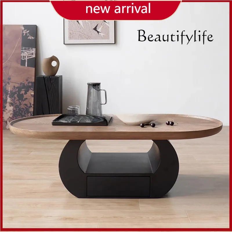 

ZL Coffee Table Premium Design Minimalist Round Arc Edge Modern Retro Living Room Home Walnut Medium And Antique Coffee Table