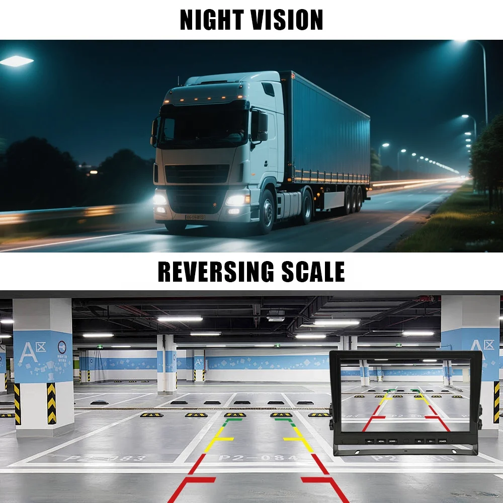 10 Inch AHD Screen Wired Heavy Duty Truck Security Camera System 360 Rear View Monitor Kit For Car Camera With Card