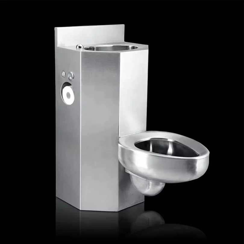 Cross-border Vandal Resistant Stainless Steel Combination Toilet Prison Use One Piece Floor Mount Toilet