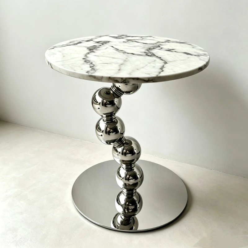 Simple style spherical stainless steel marble round table coffee table
