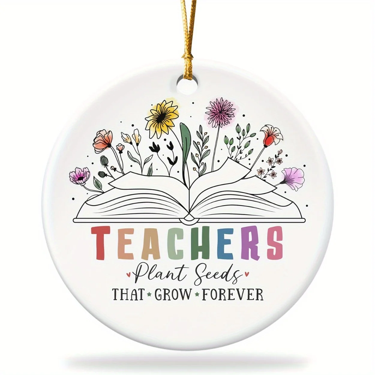 

Teachers' Day Ceramic Decorations - Floral Book Designs and "Teacher Sowing" Quotes, Bright Christmas and Back-to-School Gifts