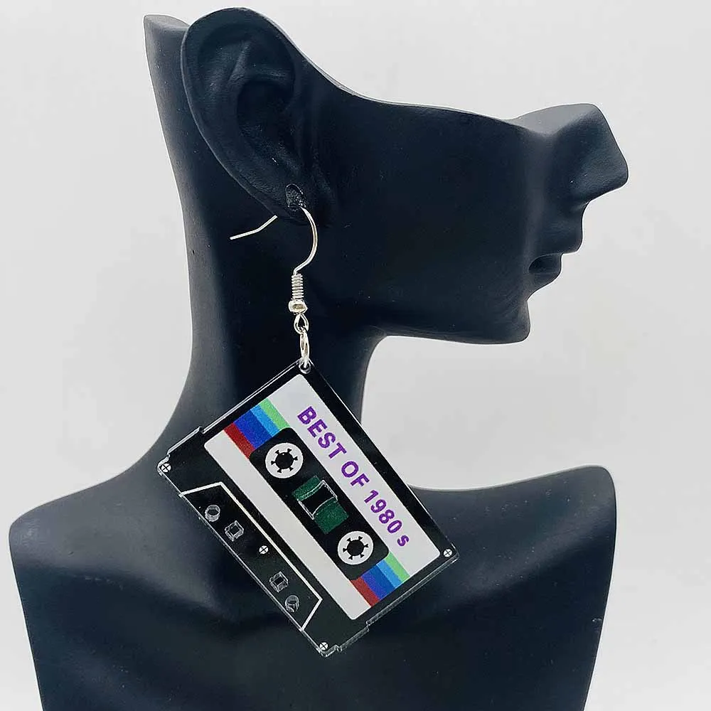 Vintage Magnetic Tape Acrylic Earrings Charms Fashion Jewelry Accessory for Women Friends Gifts Music Enthusiasts