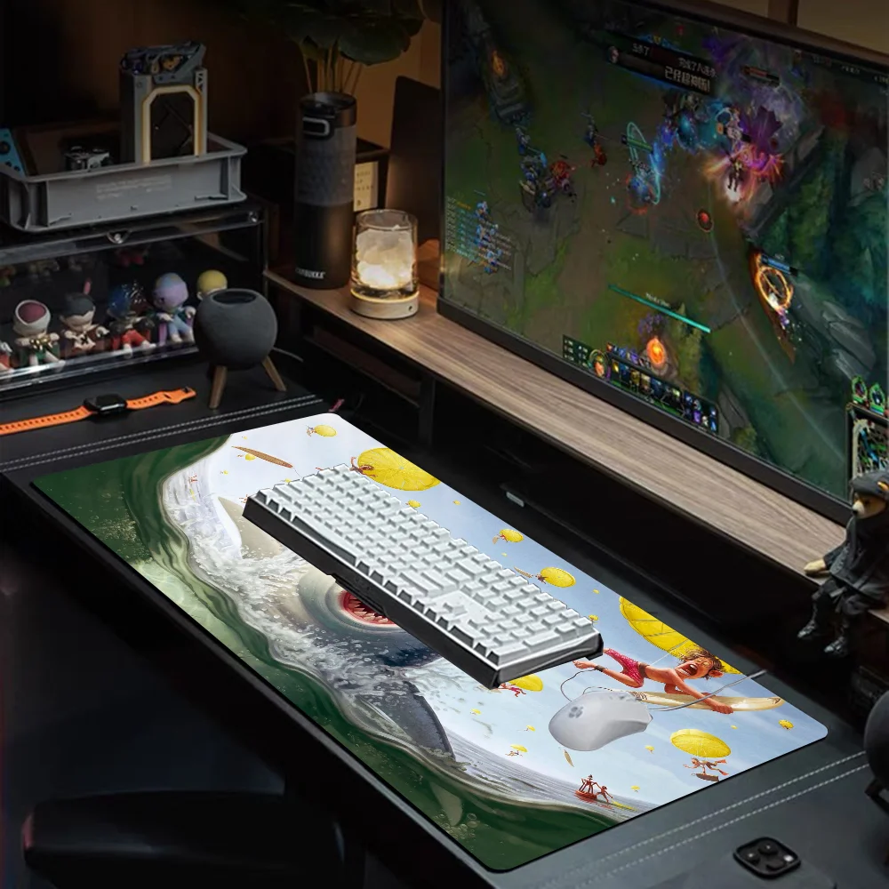 Ocean Shark Cool Large Gaming Mouse Pad XL Locking Edge  Size for Game Keyboard Pad for Gamer