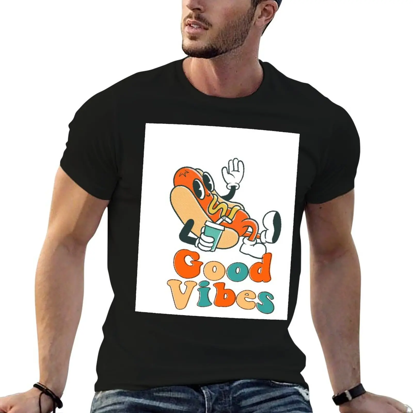 Retro hot dog with soda T-Shirt Daily Casual Short Sleeve Tee Shirt