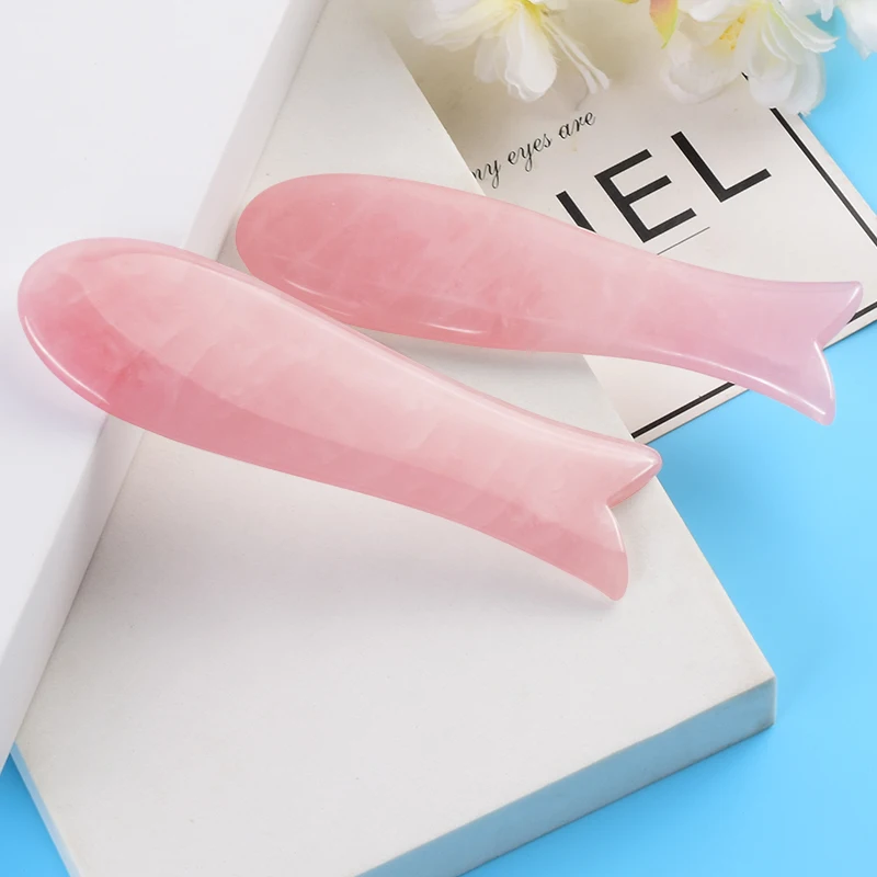 Rose Quartz Fish Shape Gua Sha Tool Health Care Natural Stone Crystal SPA Massage Scraping Body Face Healing Beauty Product