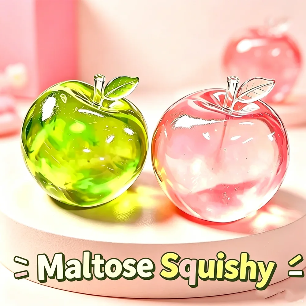 Green Pink Apple Squishy Toy Sensory Fidget Toy Soft Transparent Simulated Slow-Rebound Decompress Toy for Squeeze Gifts