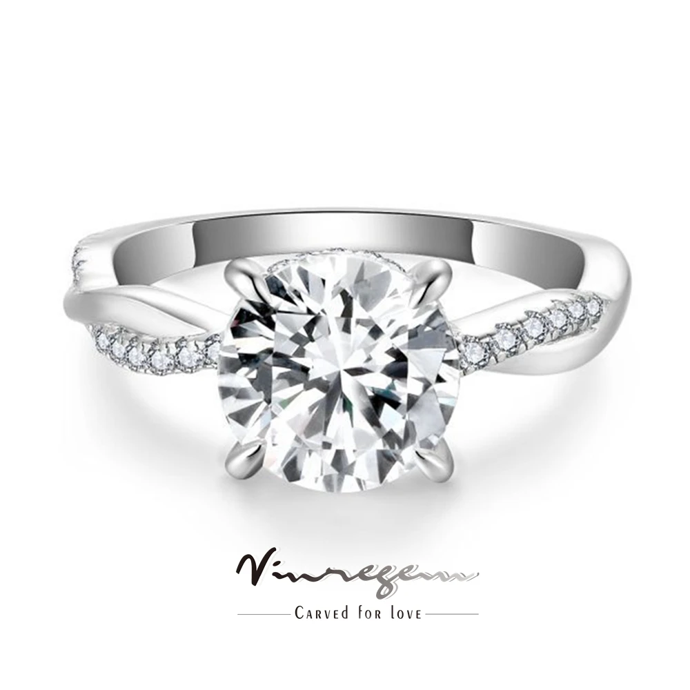 Vinregem 3EX VVS1 D Color 8 MM 2CT Real Moissanite Diamonds Gemstone Engagement Ring Sets 100% 925 Sterling Silver Fine Jewelry