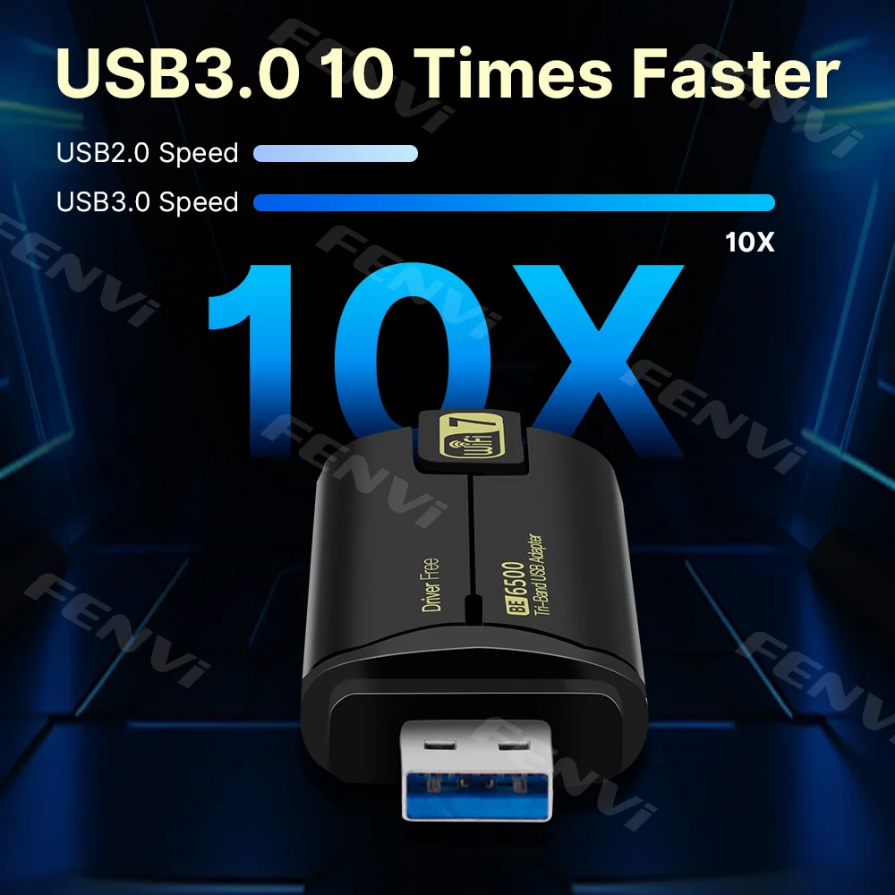 Imagem -04 - Fenvi-dongle Antena sem Fio Wi-fi Placa de Rede Usb 3.0 Tri-band Usb 3.0 6g 5g 2.4g Dongle Wifi7 Driver For Win 10 11