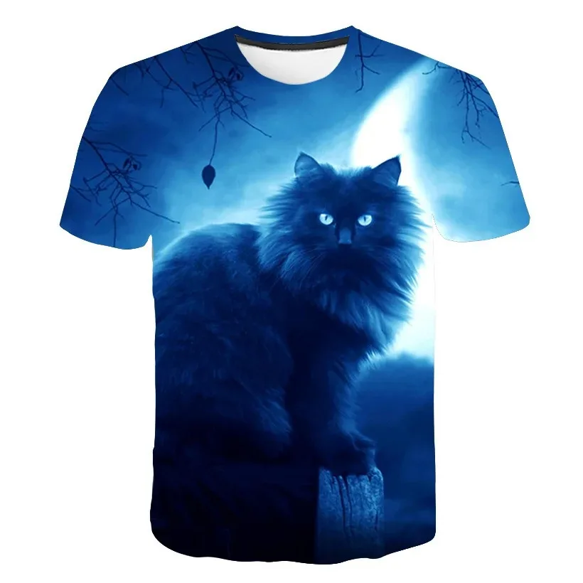 

3D T-shirt for male and female cat, short sleeve, casual, animal print, cool, boy, girl, summer pajamas, simple at home