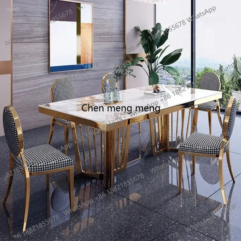 

Household Furniture Modern Designer Living Room Rectangular Dining Table and Chair Set Italian Light Luxury Slate Dining Tables