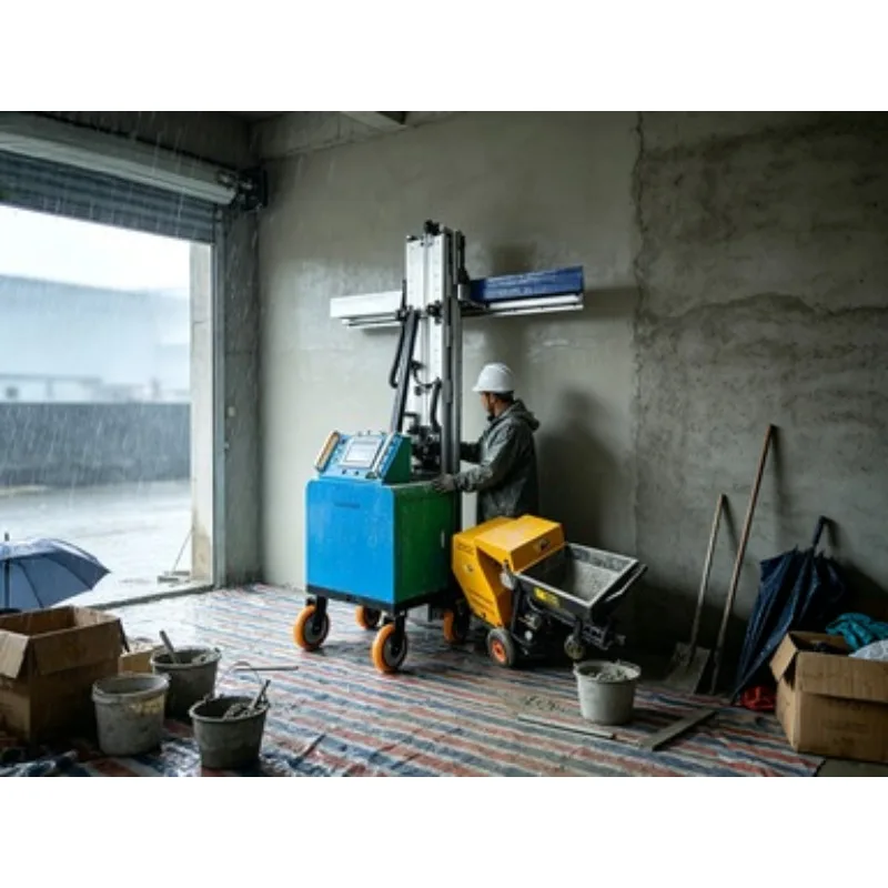Construction Site Indoor Wall Plastering Machine Cement Mortar Spraying Mixer with Gearbox DC48V Brushless Motor Engine Bearing