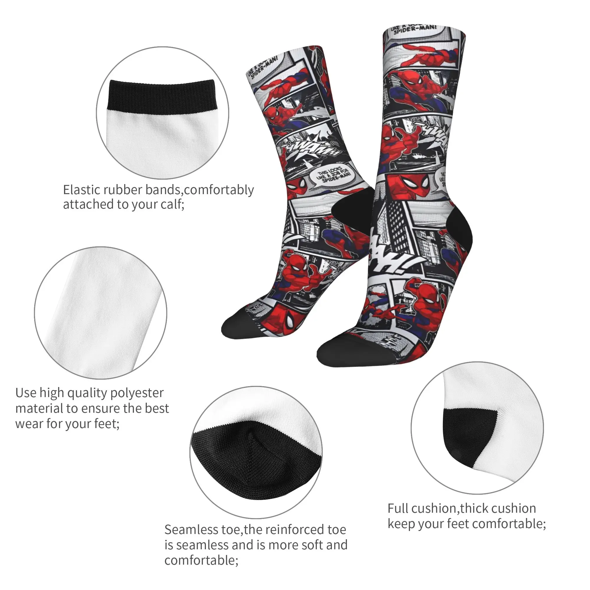 Calzini da uomo alla moda Harajuku Spidermans Hero Sock Poliestere Skateboard Calzino da donna Primavera Estate Autunno Inverno
