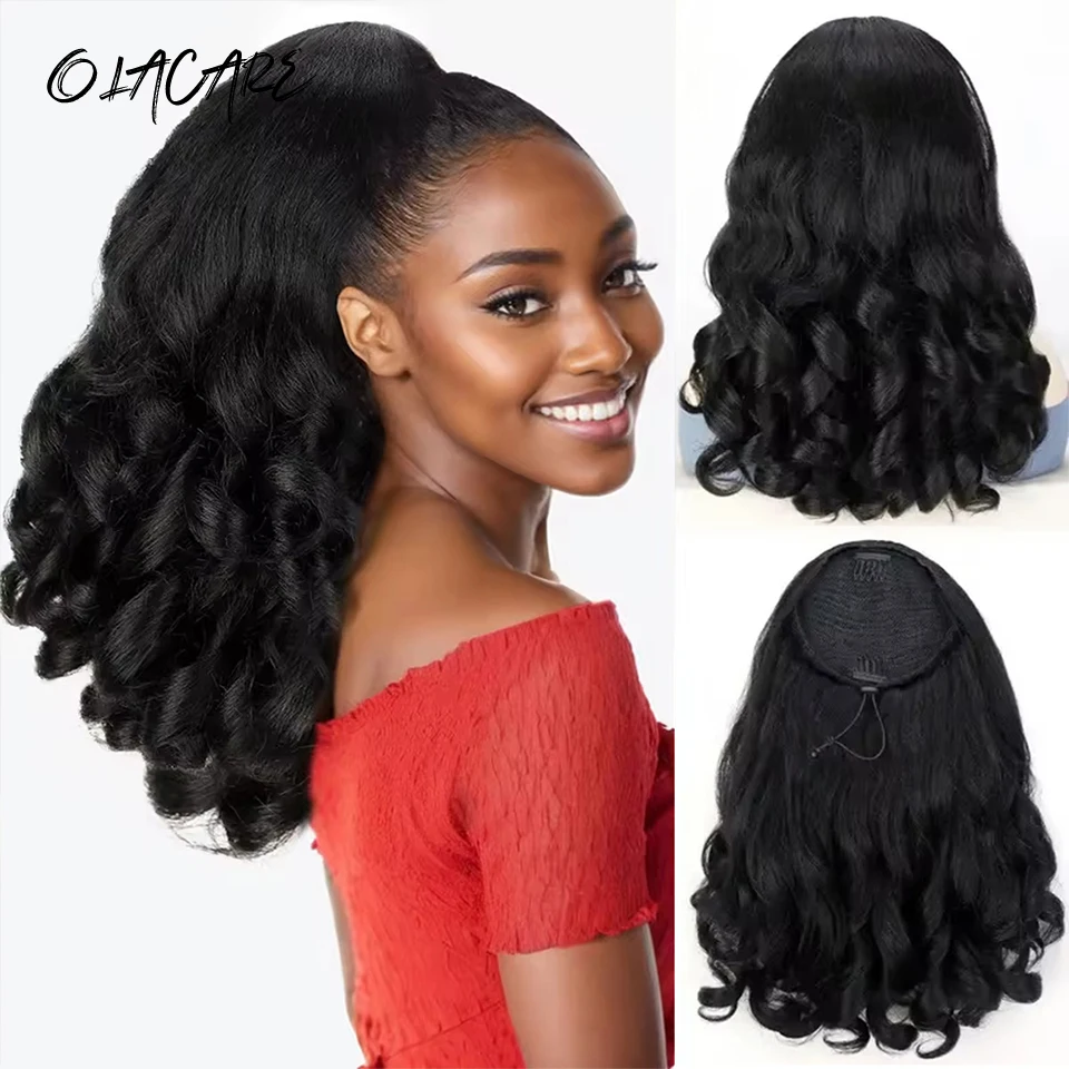 OLACARE Synthetic Drawstring Ponytail Extension Curly Wavy Pony Tails Fluffy Hair Extensions for Black Women Daily Party