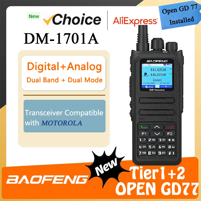 Radio DMR DM-1701A Baofeng walkie talkie Open GD77 Dual Mode Analogico e digitale Tier1 Tier2 Dual Time Slot Radios Ham a lungo raggio