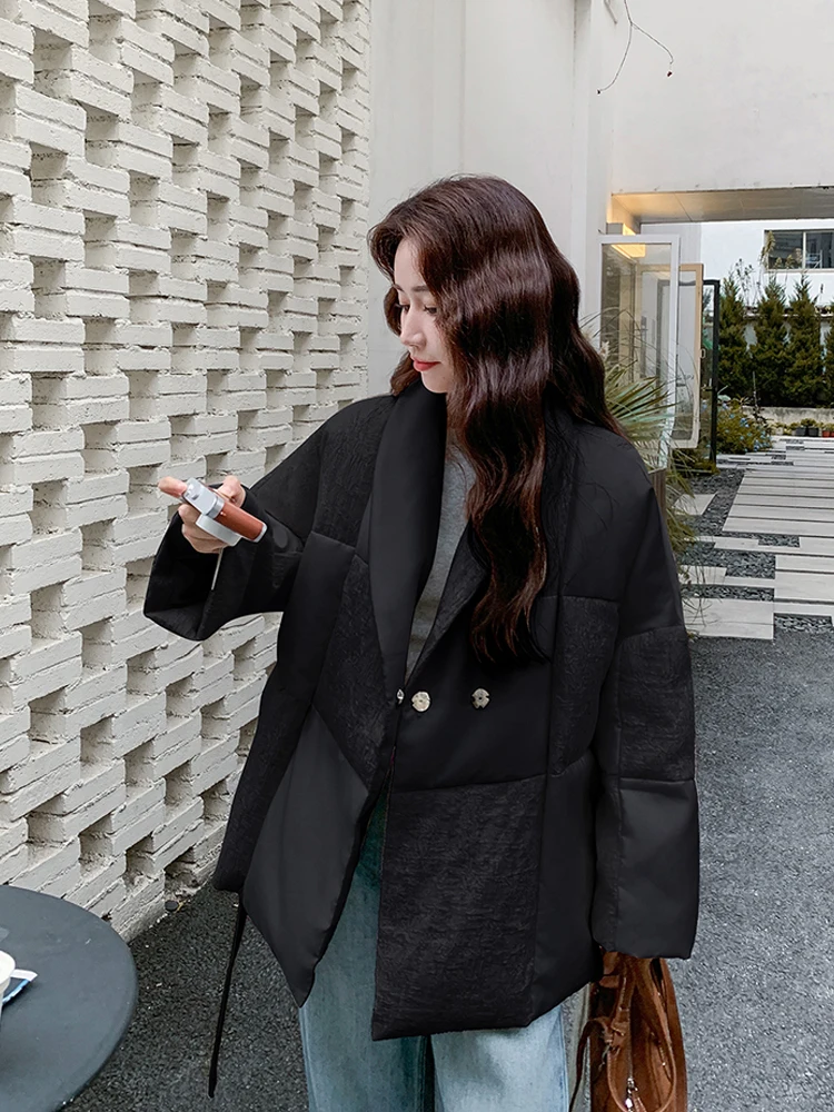 سترة نسائية فاخرة منقوشة مرقعة للشتاء الدافئ ملابس الشارع الشهير وشاحات قصيرة منتفخة معطف كبير الحجم 2026 ملابس خارجية جديدة INKEO DJ629 #5