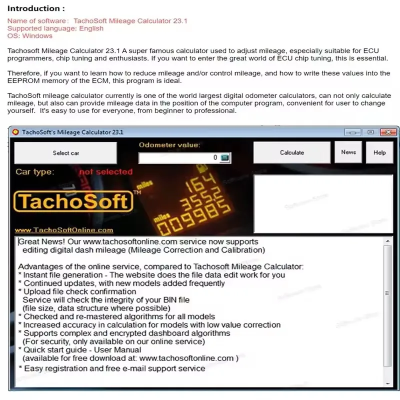 

Калькулятор пробега TachoSoft Калькулятор 23,1 + программное обеспечение пробега + программное обеспечение для ремонта автомобилей Калькулятор контактного кода IMMO V1.3.9 видеорегистратор