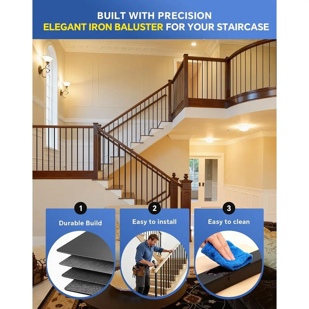 44 Square Hollow Metal Balusters, 32-Pack for Interior Staircase, 1/2 Wrought Iron Spindles, Black Indoor Railing