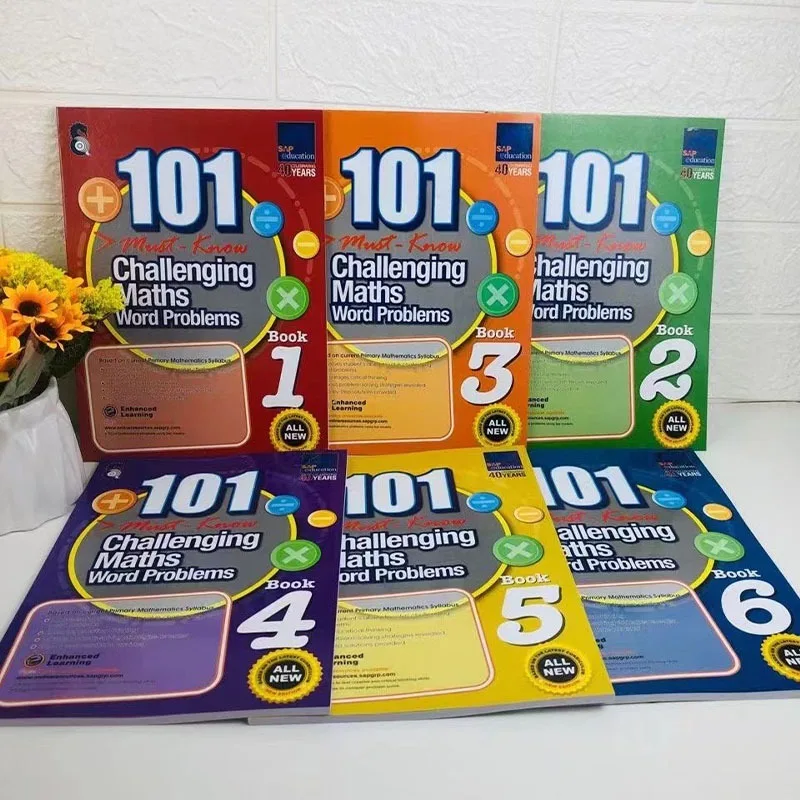 

6 Books/Set SAP 101 Challenging Maths Word Problems Singapore Primary School Grade 1-6 Math Teaching Practice Book Textbook