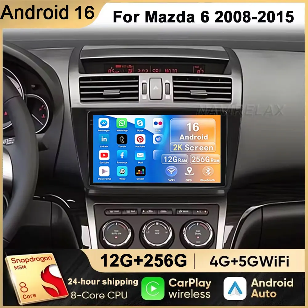 Android 16 Auto 4G Car Radio Multimedia Video Player Stereo 2din Head Unit For Mazda 6 GH 2007 2008 2009 2010 2011 2012 Carplay