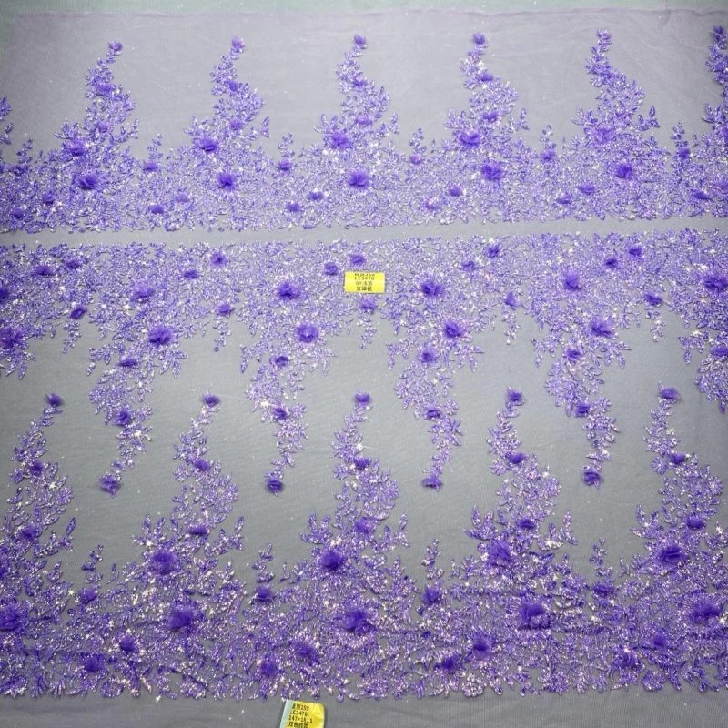 10Yards Lavender Not shedding powder dimensional flower Wedding Dress Fabric Mesh Gold Spray Tull Wedding Party fabrics sewing