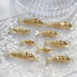 1pc Copper Chamrs Ocean Fish Animal Jewelry Pendants Gold Color Red Cubic Zirconia Charms DIY Necklace Earrings Women Jewelry