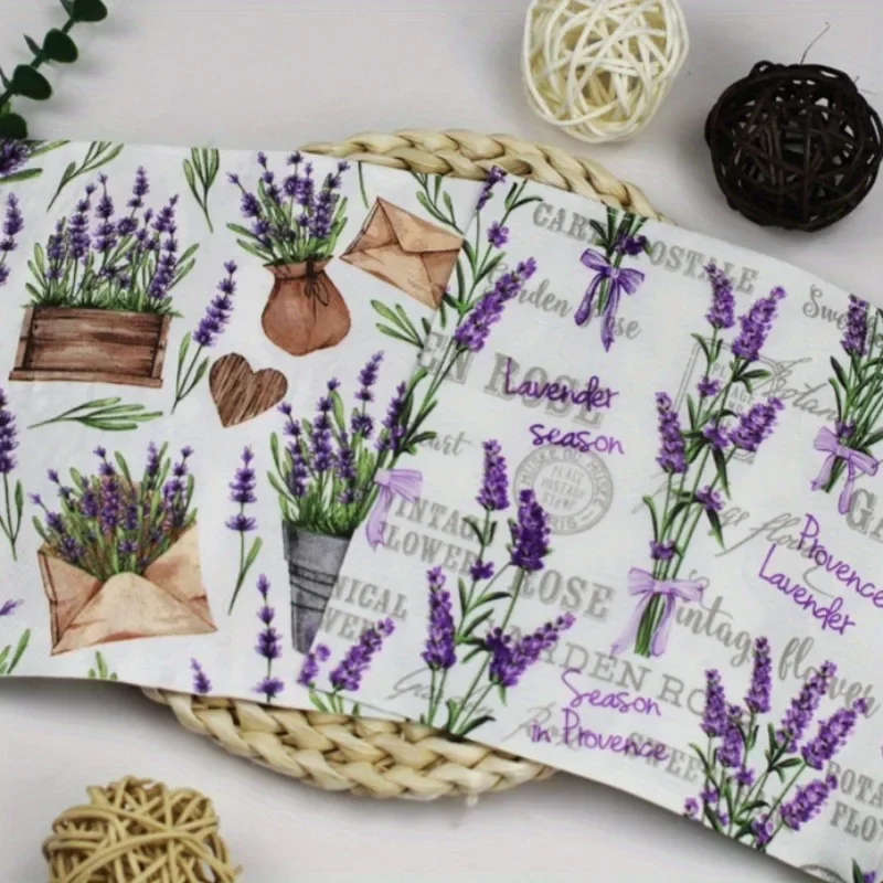 40 個/パック ラベンダーの花のナプキン 使い捨て緑の植物紙のプレースマット 結婚式 ホリデー パーティー ディナーテーブルのレイアウト用