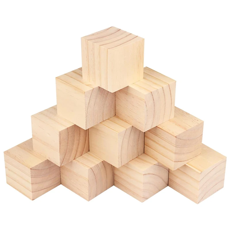 

12/24pcs 35/40/50mm Wooden Blocks for Craft, Natural Pine Wood Cubes Squares for DIY Art, Painting, Carving, Puzzle Making