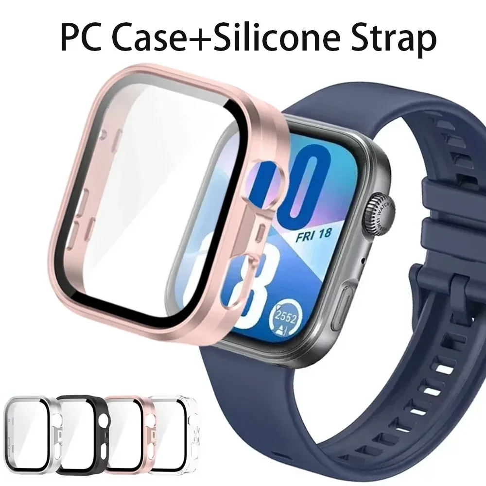 

Чехол для ПК + силиконовый ремешок для часов Huawei Fit 3/4, защитное стекло с защитой от падения, защитная пленка для экрана, красочная пряжка, бампер Huawei Watch Fit 4/4 Pro
