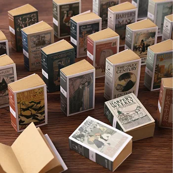 Vintage kitap şekli Memo pedleri Mini yırtılabilir yazma kağdı mesaj not pedleri Kawaii kırtasiye cep dizüstü ofis malzemeleri