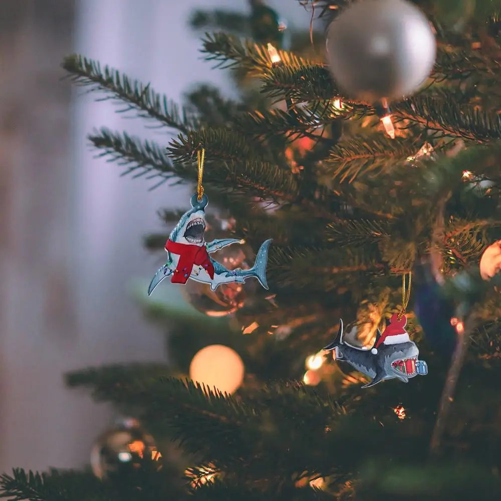 

Acrylic Shark Christmas Ornaments Hangings Marine Animal Christmas Shark Pendant Decorative Cute Christmas Tree Decoration Gift