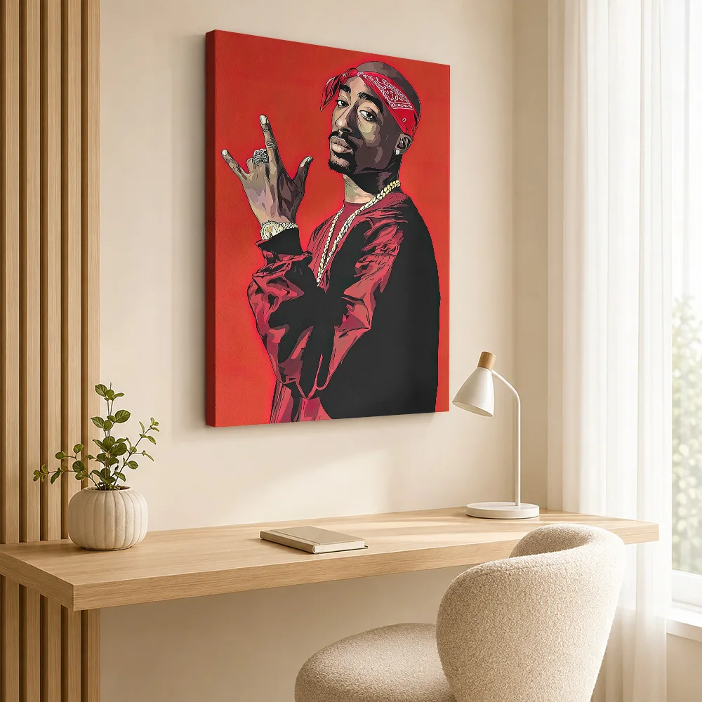 Tupac Shakur Pop Art Portrait Framed Canvas Print Poster Customized Photo Retro Music Wall Art for Bedroom Decor Ready to Hang